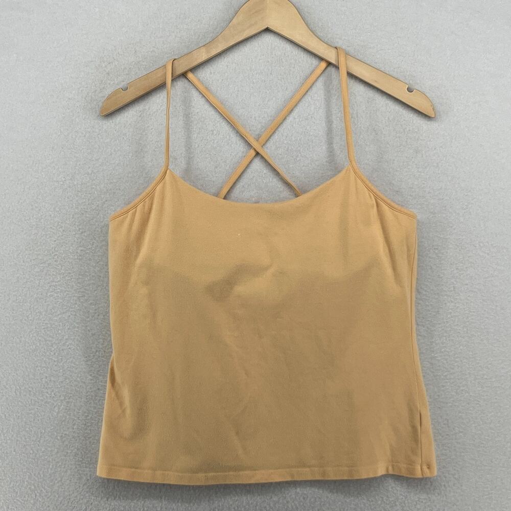 EILEEN FISHER Tank Top M Organic Cotton Jersey Shelf Bra Cross Back Orange USA